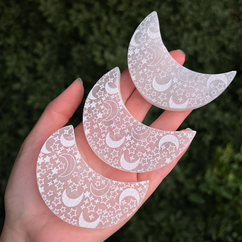 Engraved Selenite Moons