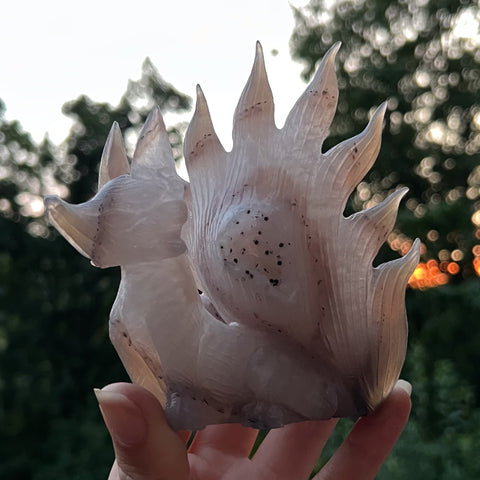 Quartz Geode Nine Tail Fox Carving