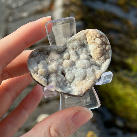 Chalcedony Druzy Heart with Stand