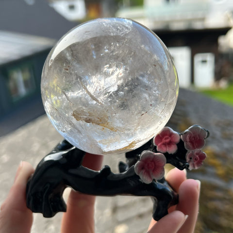 Quartz Sphere with Cherry Blossom Sphere Stand